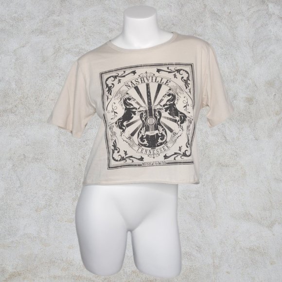 Altar'd State Tops - Altar'd State Cropped T-Shirt Nashville Music City USA Horses and Guitar